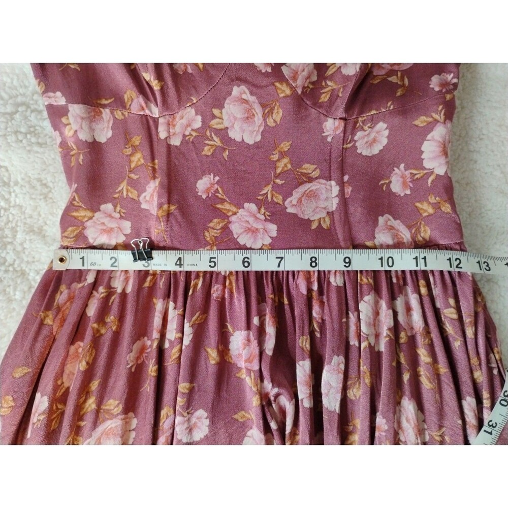 Altar'd State Pink Purple Floral Satin Sweetheart Smocked Mini Dress XS - Picture 7 of 9